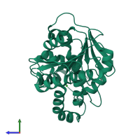 PDB entry 6wym coloured by chain, side view.