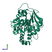 PDB 6wyn coloured by chain and viewed from the side.