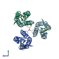 PDB entry 6wz0 coloured by chain, side view.