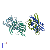 PDB entry 6wzo coloured by chain, top view.