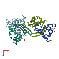 PDB entry 6wzq coloured by chain, top view.