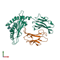 PDB entry 6x00 coloured by chain, front view.