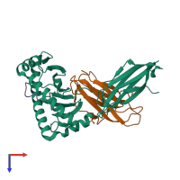 PDB entry 6x00 coloured by chain, top view.