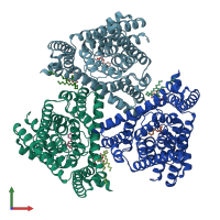 PDB entry 6x16 coloured by chain, front view.