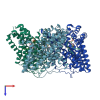 PDB entry 6x16 coloured by chain, top view.