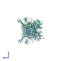 PDB entry 6x1b coloured by chain, side view.