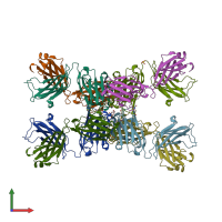 PDB entry 6x1s coloured by chain, front view.
