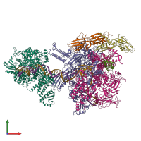 PDB entry 6x26 coloured by chain, front view.
