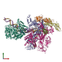 PDB entry 6x2f coloured by chain, front view.