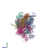 PDB entry 6x2n coloured by chain, side view.