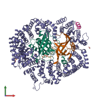 PDB entry 6x2r coloured by chain, front view.