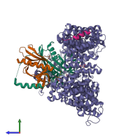 PDB entry 6x2r coloured by chain, side view.