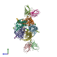 PDB entry 6x3t coloured by chain, side view.