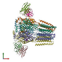 PDB entry 6x3u coloured by chain, front view.