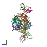 PDB entry 6x3u coloured by chain, side view.