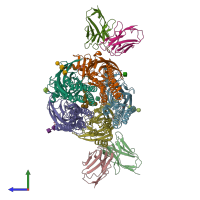 PDB entry 6x3u coloured by chain, side view.