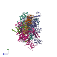 PDB entry 6x43 coloured by chain, side view.