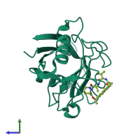 PDB entry 6x4o coloured by chain, side view.