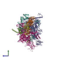 PDB entry 6x4y coloured by chain, side view.