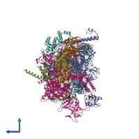 PDB entry 6x50 coloured by chain, side view.