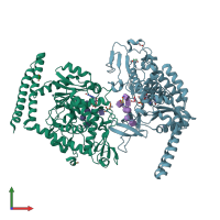 PDB entry 6x5r coloured by chain, front view.