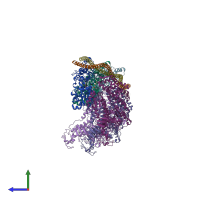 PDB entry 6x5z coloured by chain, side view.