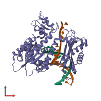 PDB entry 6x70 coloured by chain, front view.