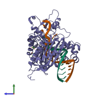 PDB entry 6x71 coloured by chain, side view.