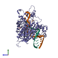 PDB entry 6x72 coloured by chain, side view.