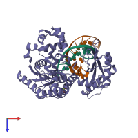 PDB entry 6x74 coloured by chain, top view.