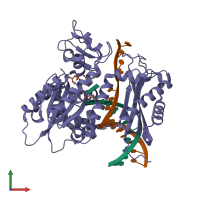 PDB entry 6x75 coloured by chain, front view.