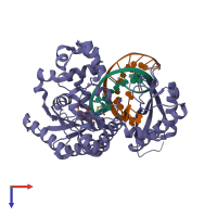 PDB entry 6x75 coloured by chain, top view.