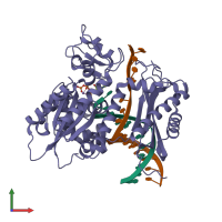 PDB entry 6x76 coloured by chain, front view.