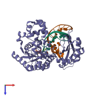 PDB entry 6x77 coloured by chain, top view.