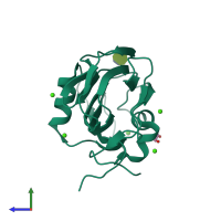 PDB entry 6x7j coloured by chain, side view.