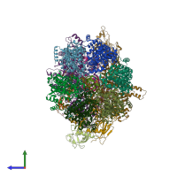 PDB entry 6xas coloured by chain, side view.