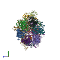 PDB entry 6xav coloured by chain, side view.