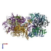 PDB entry 6xav coloured by chain, top view.