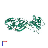 PDB entry 6xb0 coloured by chain, top view.