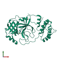 PDB entry 6xb1 coloured by chain, front view.