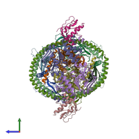 PDB entry 6xbd coloured by chain, side view.