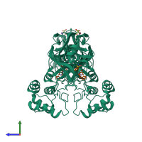 Hetero tetrameric assembly 1 of PDB entry 6xbh coloured by chemically distinct molecules, side view.