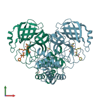 PDB entry 6xbi coloured by chain, front view.