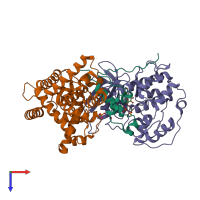 PDB entry 6xbz coloured by chain, top view.