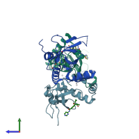 PDB entry 6xcg coloured by chain, side view.