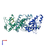 PDB entry 6xcg coloured by chain, top view.