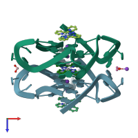 PDB entry 6xcl coloured by chain, top view.