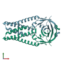 PDB entry 6xdc coloured by chain, front view.