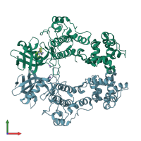 PDB entry 6xdf coloured by chain, front view.