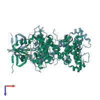 PDB entry 6xdf coloured by chain, top view.